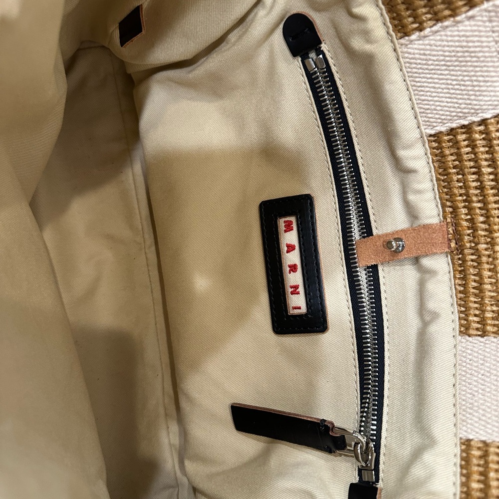 Marni Tan Raffia Tote Bag with Woven Texture - Picture 5 of 7